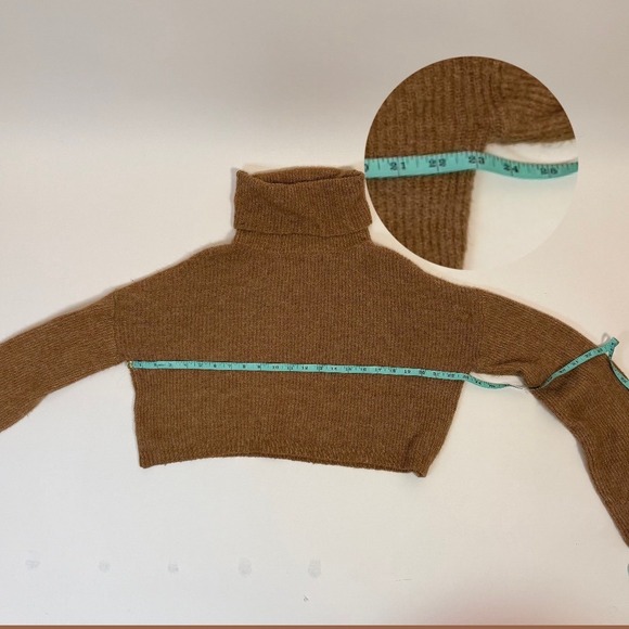 Brown‎ Ribbed Knit Turtleneck Cropped Sweater Long Sleeve Casual Chic - Picture 7 of 11